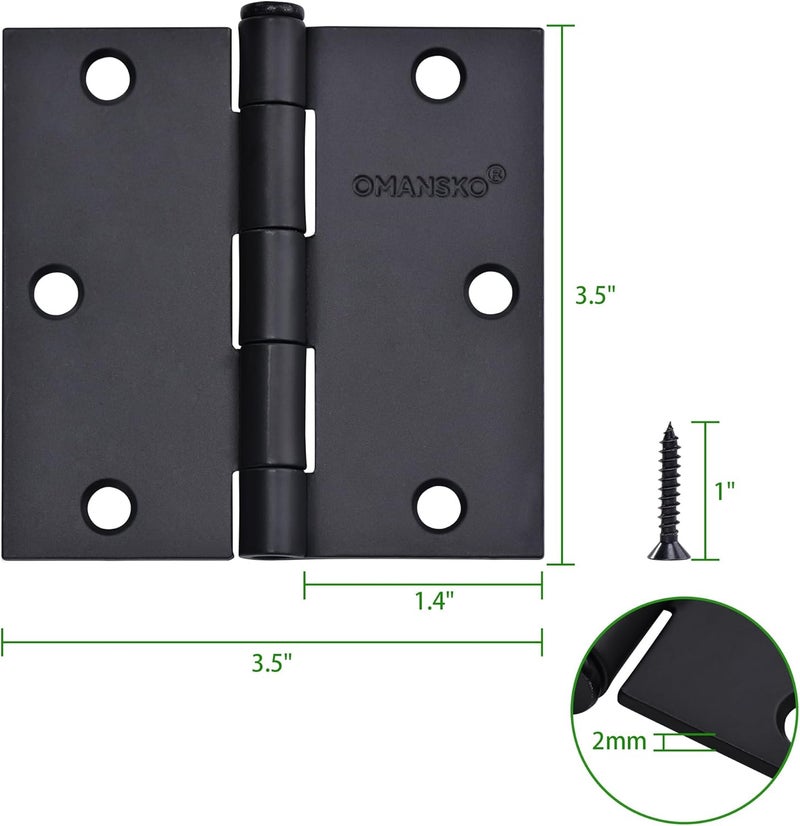 OMANSKO 24 Pack Black Door Hinges, 3.5 x 3.5 Inch Black Hinges for Interior Doors 3 1/2 Inch Hinges for Residential Doors, Square Corners Interior Door Hinges for Standard Flat/Bedroom - Image 2
