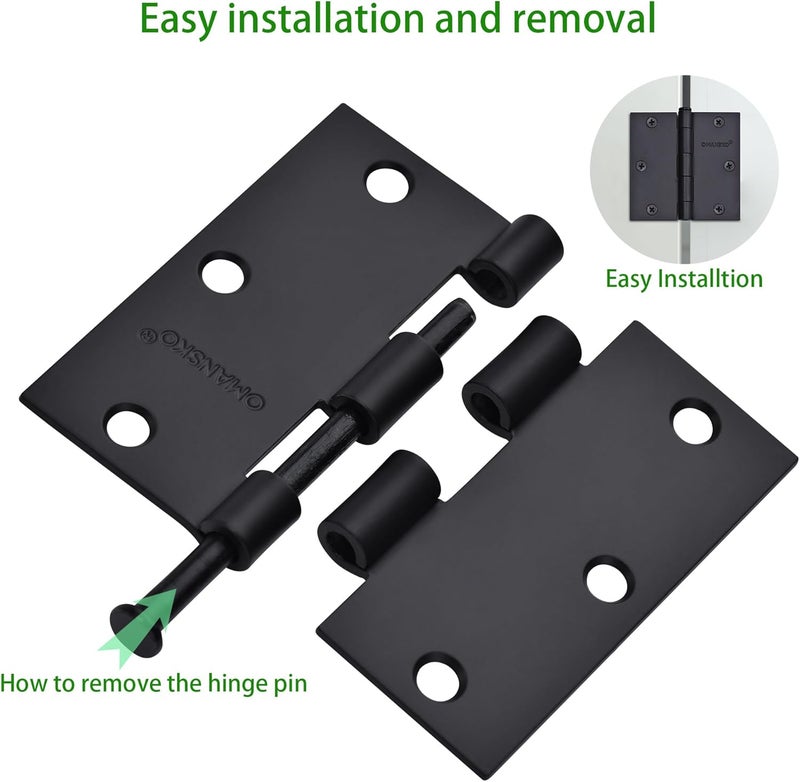 OMANSKO 24 Pack Black Door Hinges, 3.5 x 3.5 Inch Black Hinges for Interior Doors 3 1/2 Inch Hinges for Residential Doors, Square Corners Interior Door Hinges for Standard Flat/Bedroom - Image 4