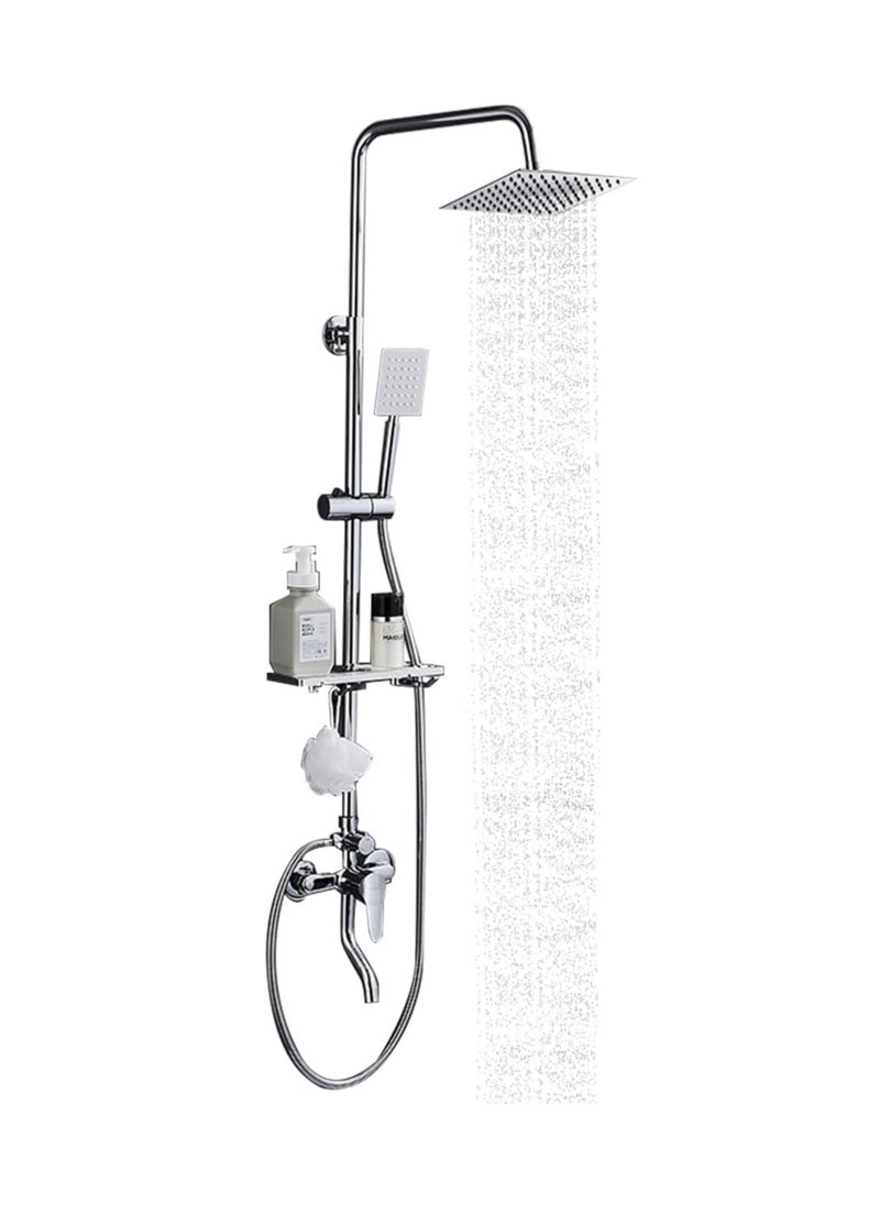 Arabest Bathroom Shower Set, Copper Plating Large Square Head Handheld Shower Wall Mount Triple Function Rainfall Shower Thermostatic Valve Mixer Set Bathroom Shower Liftable Shower Column (Silver)  - Image 1