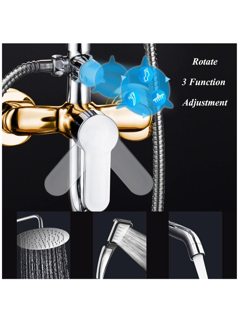 Arabest Bathroom Shower Set, Copper Plating Large Square Head Handheld Shower Wall Mount Triple Function Rainfall Shower Thermostatic Valve Mixer Set Bathroom Shower Liftable Shower Column (Silver)  - Image 2