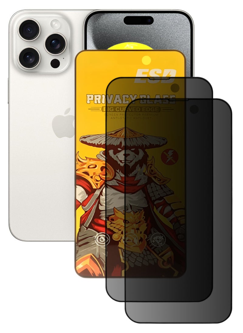 ESD 2 Pieces Tempered Dustproof Privacy Glass Screen Protector Compatible For iPhone 15 Pro - Image 1