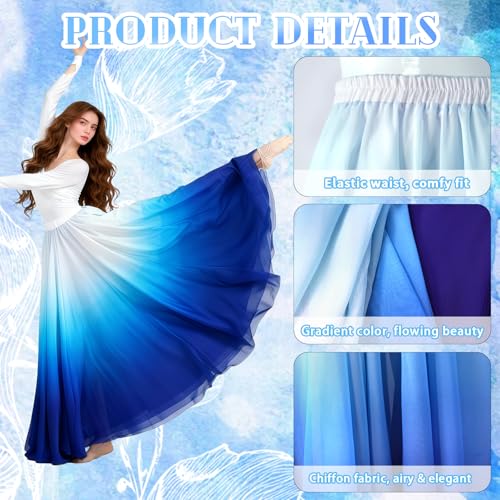 Baisdan Belly Dance Skirt for Women, Dancing Skirt Belly Dancer Outfit, Flowy Long Gypsy Skirts, Halloween Costume Gift (One Size, White Blue) - Image 4