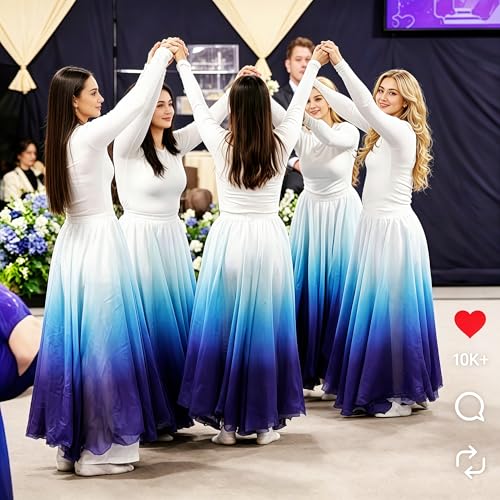 Baisdan Belly Dance Skirt for Women, Dancing Skirt Belly Dancer Outfit, Flowy Long Gypsy Skirts, Halloween Costume Gift (One Size, White Blue) - Image 2