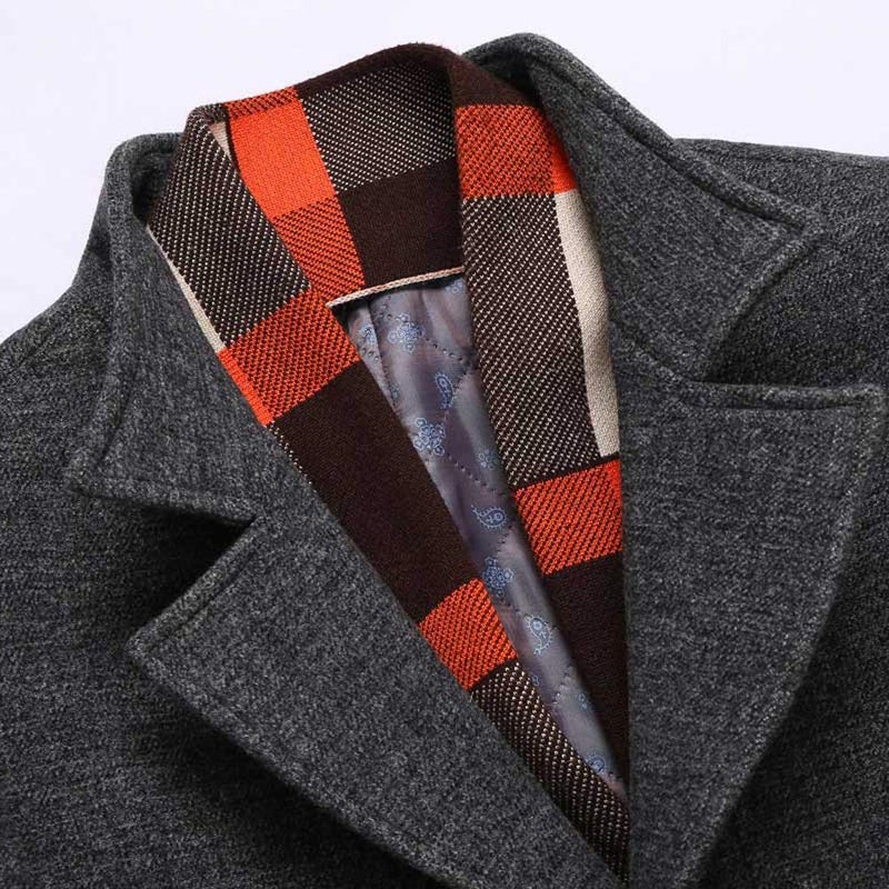 WULFUL Men’s Wool Blend Winter Coat Slim Fit Short Trenchcoat Warm Business Jacket with Detachable Soft Wool Scarf - Image 4