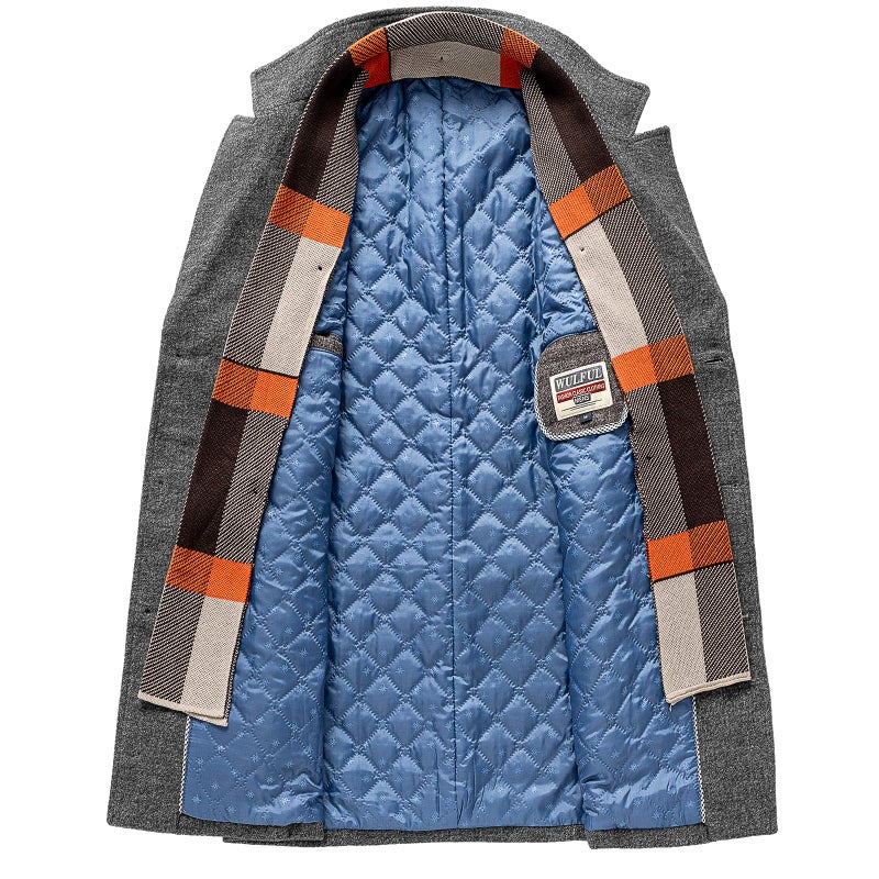 WULFUL Men’s Wool Blend Winter Coat Slim Fit Short Trenchcoat Warm Business Jacket with Detachable Soft Wool Scarf - Image 2