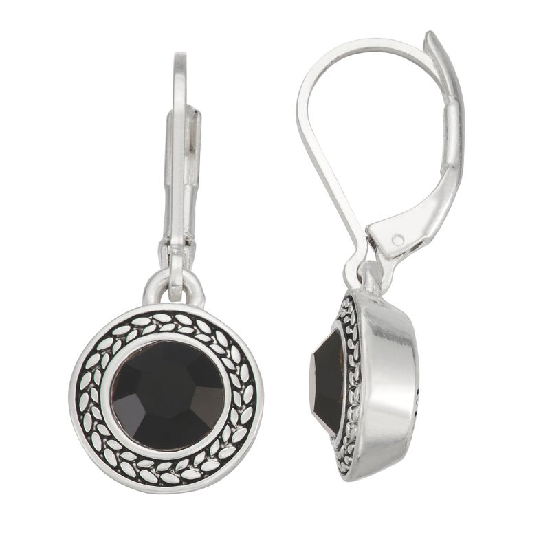 Napier Women's Color Declaration, Silver Tone Jet Black Crystal Glass Leverback Drop Earrings