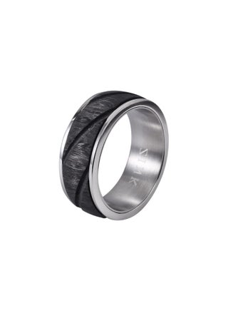 ZINK Men's Silver & Black Stainless Steel Ring | ZJRG0332