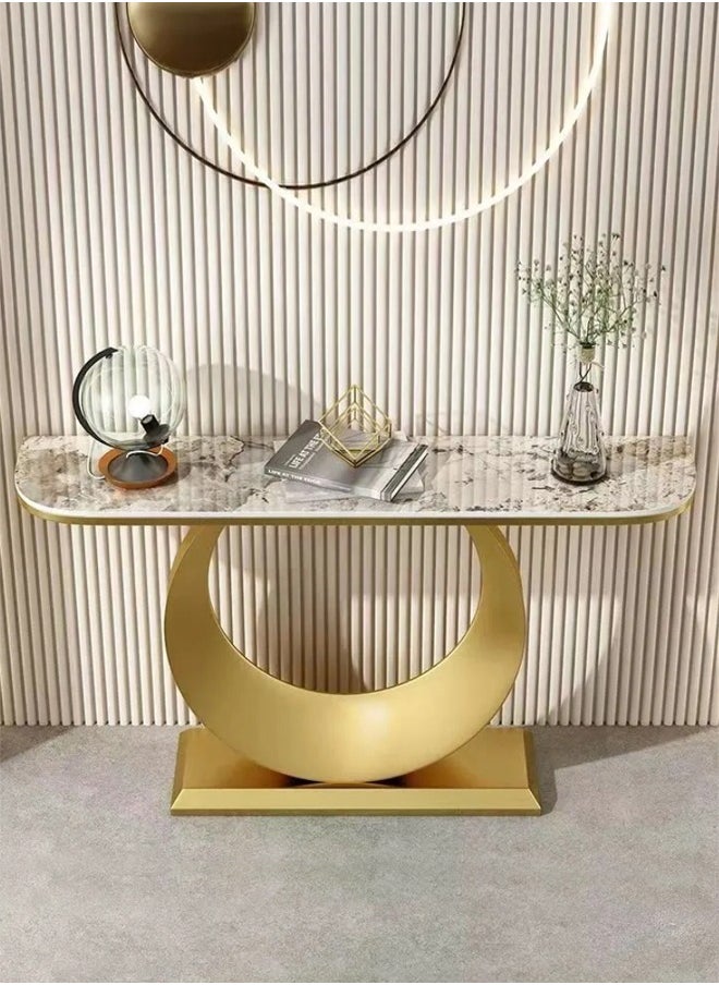 Raffine - Modern Design Rustproof Rock Slab Console Table White Sintered Stone Entryway Table Display Table Geometric Line Pedestal for Foyer Living Room Home Offices 100x30x80 cm - Image 1