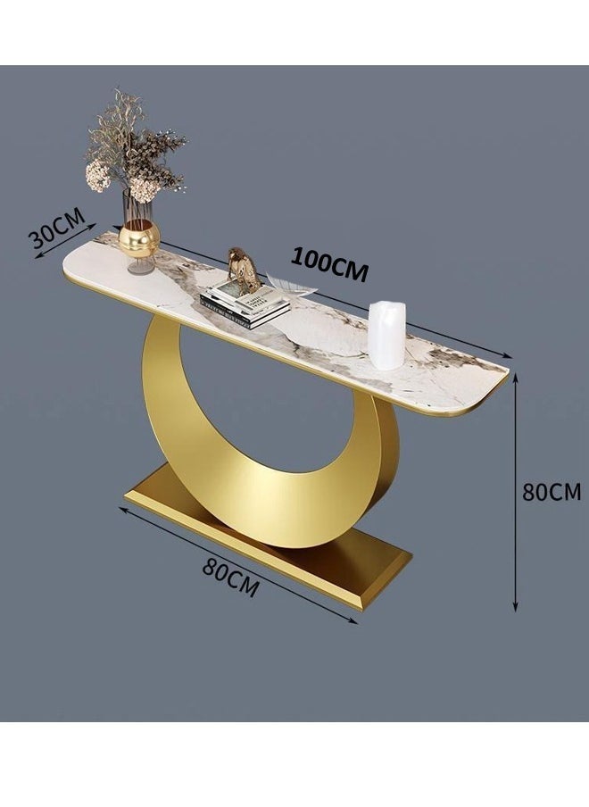 Raffine - Modern Design Rustproof Rock Slab Console Table White Sintered Stone Entryway Table Display Table Geometric Line Pedestal for Foyer Living Room Home Offices 100x30x80 cm - Image 1