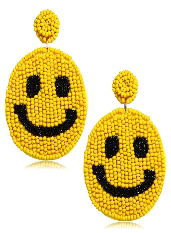 HZEYN Beaded Earrings Statement Beaded Drop Earrings Cute Happy Face Dangle Fun Earrings Summer Jewelry Gift Yellow - Image 1