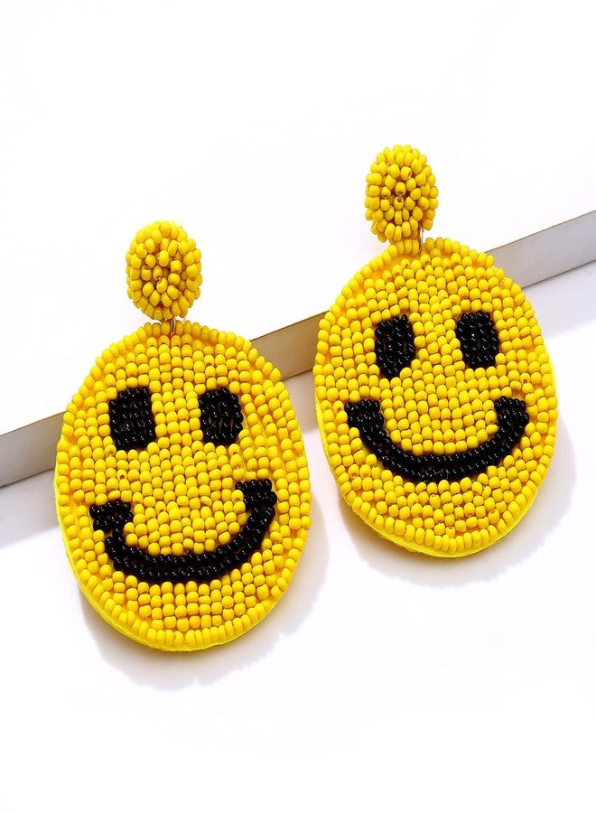 HZEYN Beaded Earrings Statement Beaded Drop Earrings Cute Happy Face Dangle Fun Earrings Summer Jewelry Gift Yellow - Image 4