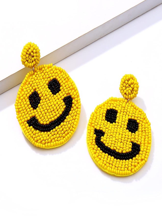 HZEYN Beaded Earrings Statement Beaded Drop Earrings Cute Happy Face Dangle Fun Earrings Summer Jewelry Gift Yellow - Image 5
