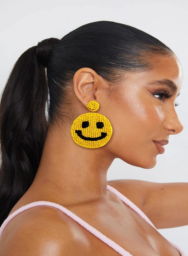 HZEYN Beaded Earrings Statement Beaded Drop Earrings Cute Happy Face Dangle Fun Earrings Summer Jewelry Gift Yellow - Image 3