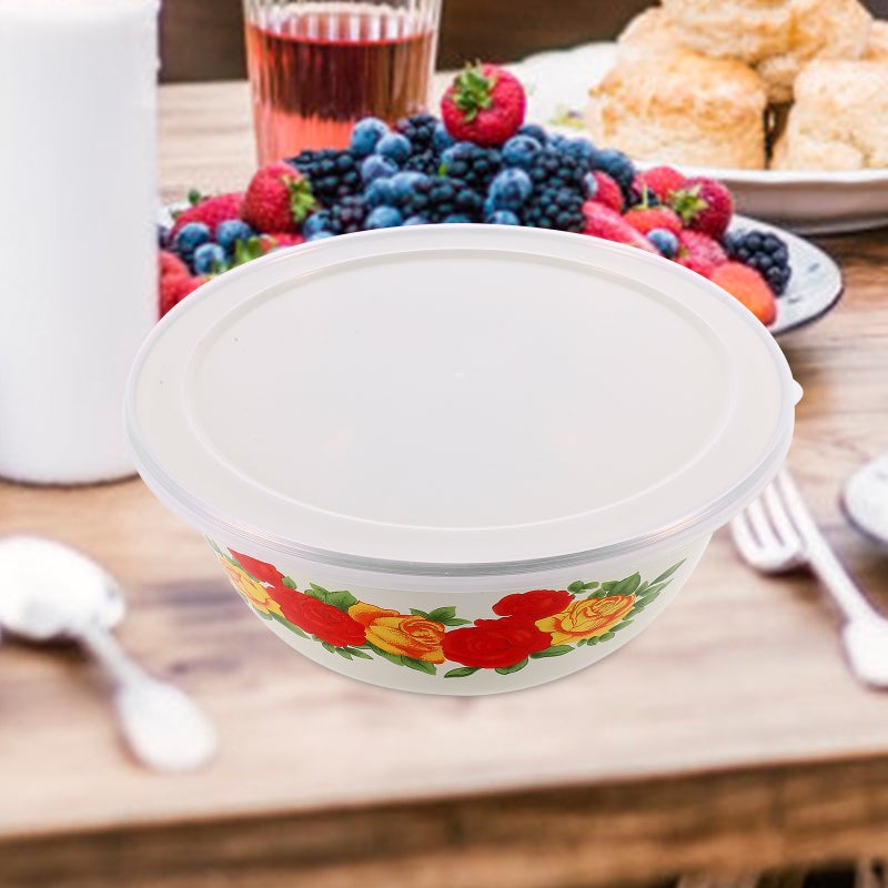 🍳 وعاء إناء سلطة عتيق من المينا مع غطاء بيج للاستخدام في المطبخ وحفظ الطعام - Image 3