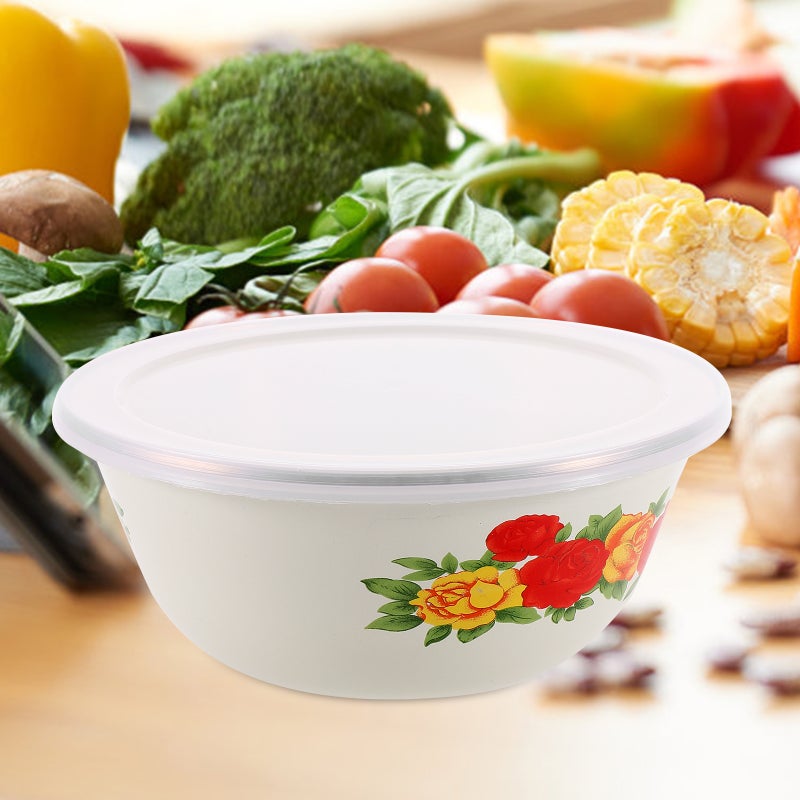 🍳 وعاء إناء سلطة عتيق من المينا مع غطاء بيج للاستخدام في المطبخ وحفظ الطعام - Image 5