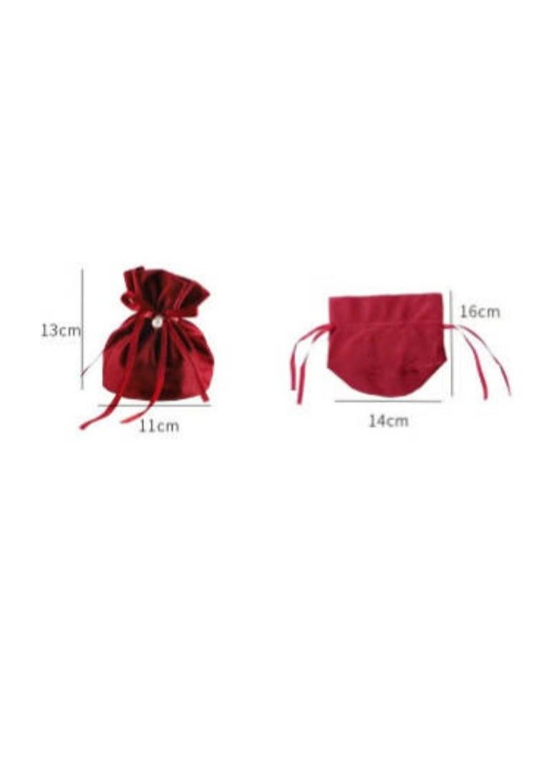 10 Pcs Velvet Bags, Round Bottom Drawstring Velvet Cloth Gift Pouches Jewelry Candy Gift Bags with Imitation Pearl Charm for Wedding Birthday Party Favors - Red - Image 3