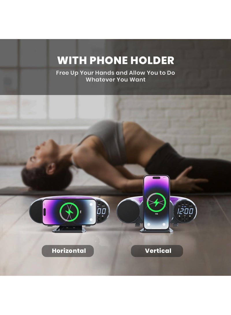 SYOSI Digital Alarm Clock FM Radio Bluetooth Speaker - 10W Fast Wireless Charger Station  USB Port  TF Card Slot - Soothing White Noise, Volume Control, Ambient Light Full Brightness Dimmer - Image 3