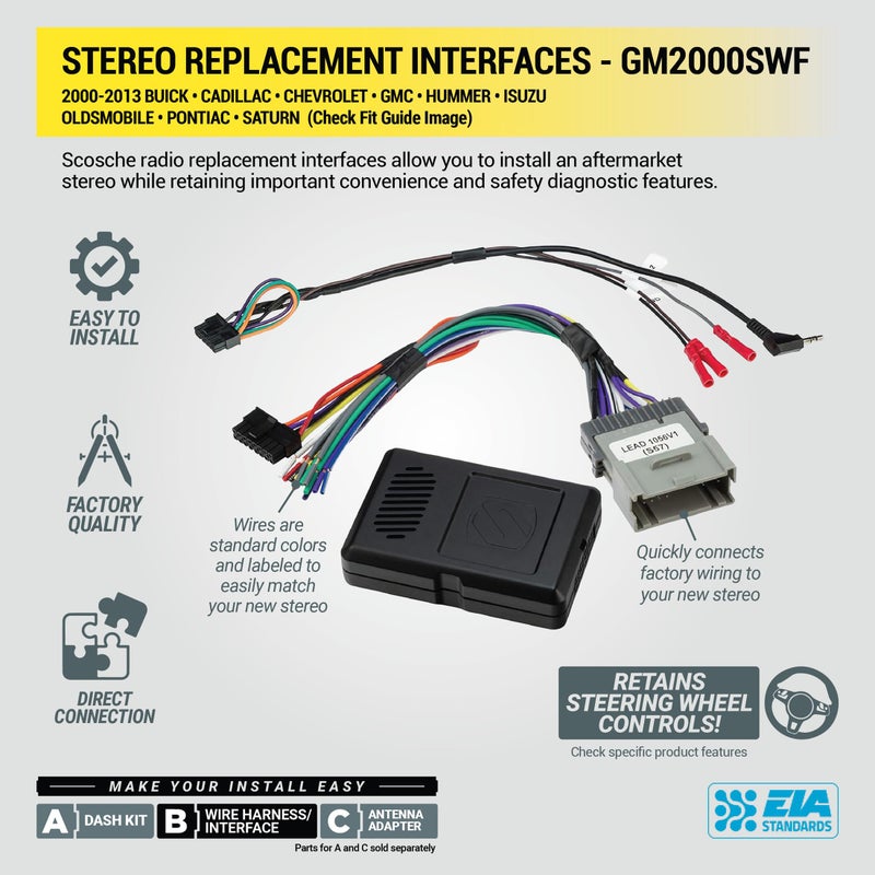 Scosche GM2K-WP Factory Stereo Replacement Interface Adapter, Compatible with Select 2000-13 GM Vehicles, Car Radio Wiring Harness, Retains Steering Wheel Controls & OEM Amplifier - See Fit Guide - Image 5