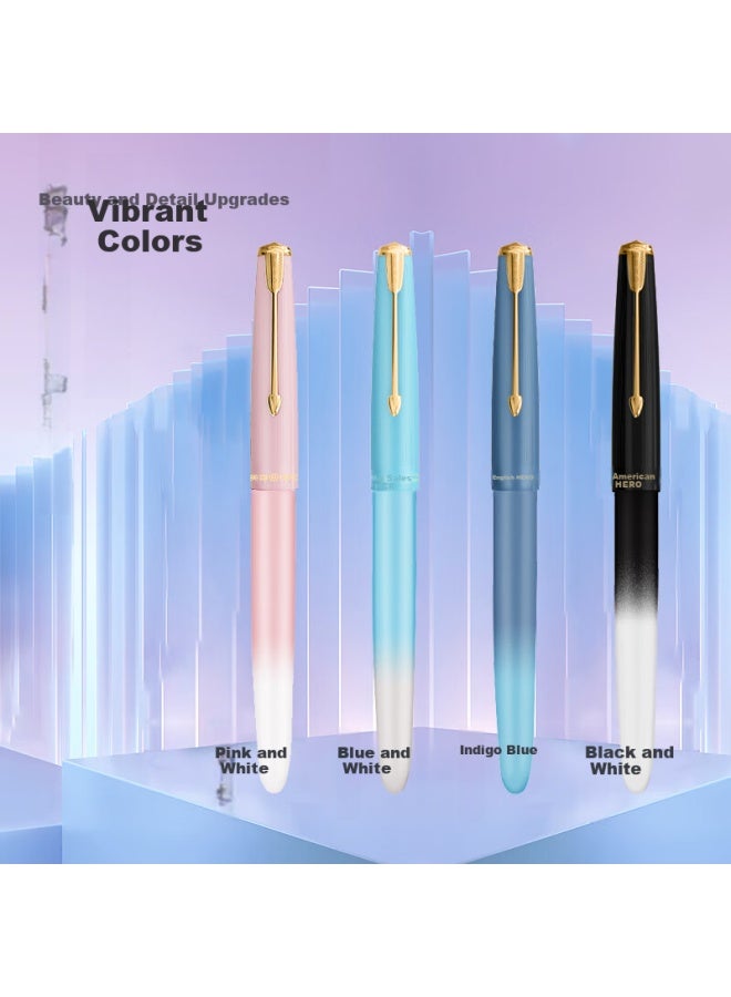 Hero 616 Medium Nib Upgraded Gold Clip Fountain Pen Student Pen Gradient Deep Blue Iridium Ink Pen Daily Writing Practice Pen Ef Nib Transparent Packaging Box - Image 1