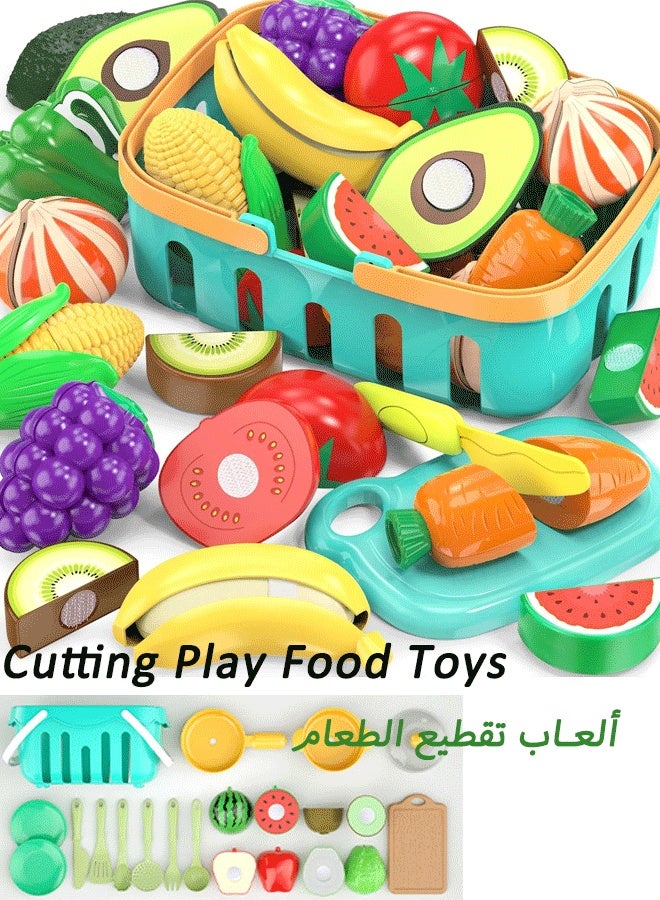 Reelyo 17PCS Fruit Toy Set Cutting Play Food Toys For Kids Pretend Play Kitchen Accessories, Fake Fruits/Vegetables Set With Shopping Storage Basket, Plastic Board And Knife, Birthday Gifts/Educational Toy For Toddler Children - Image 1