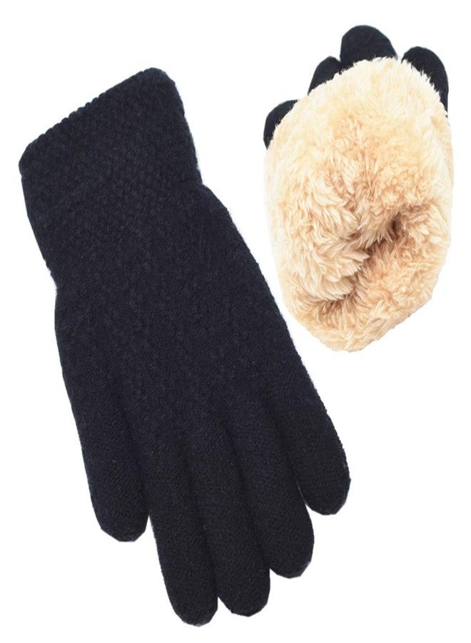 FENELY Winter Gloves for Boys Girls - Kids Warm Knit Thermal Cable Knitted Gloves Black Wool Fleece Lined Mittens for Cold Weather - Image 1