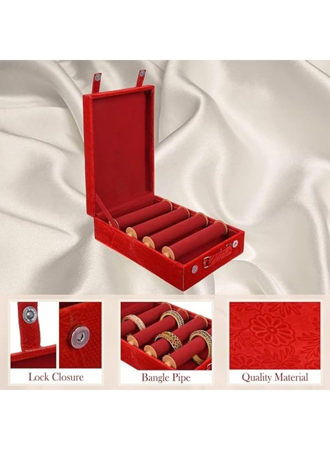 Kuber Industries Wooden Bangle Box For Woman|4 Rod Bangle Storage Box Organizer|Solid Lid & Handle|MAROON - Image 4