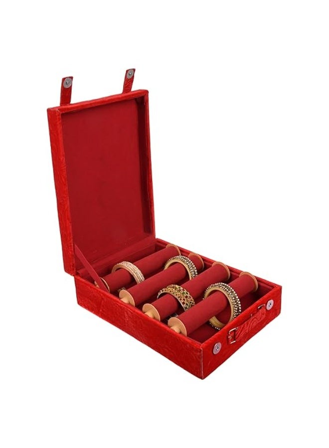 Kuber Industries Wooden Bangle Box For Woman|4 Rod Bangle Storage Box Organizer|Solid Lid & Handle|MAROON - Image 1
