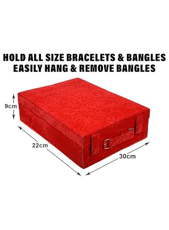 Kuber Industries Wooden Bangle Box For Woman|4 Rod Bangle Storage Box Organizer|Solid Lid & Handle|MAROON - Image 3