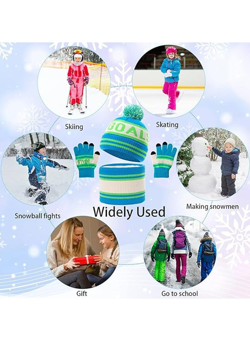 CMGTYYD Kids Winter Beanie Hat Scarf Gloves Set, Kids Knit Hat Scarf Gloves Set with Warm Fleece Lined for 4-10 Years Old Boys Girls (Blue)  - Image 4