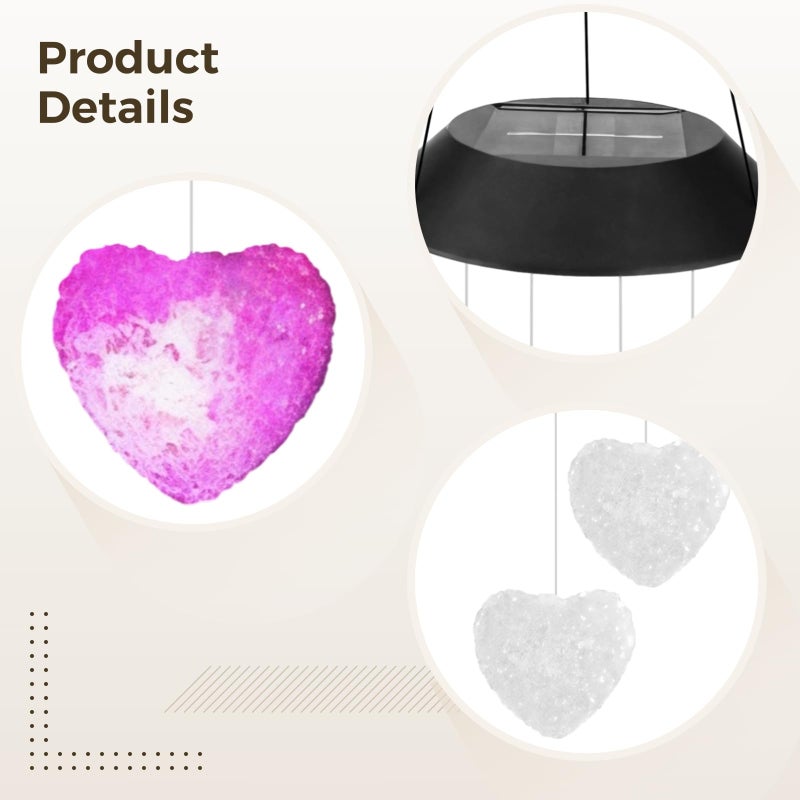 Solar Powered Wind Chime Heart LED Outdoor Light Multicolor Weather Resistant Garden Decor - Image 3