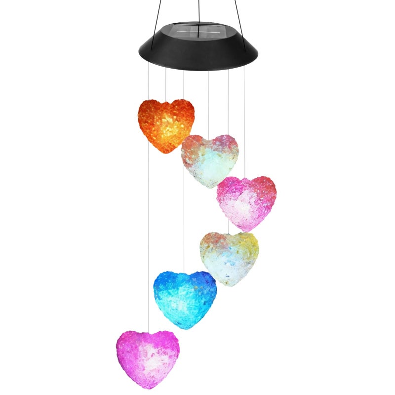 Solar Powered Wind Chime Heart LED Outdoor Light Multicolor Weather Resistant Garden Decor - Image 2
