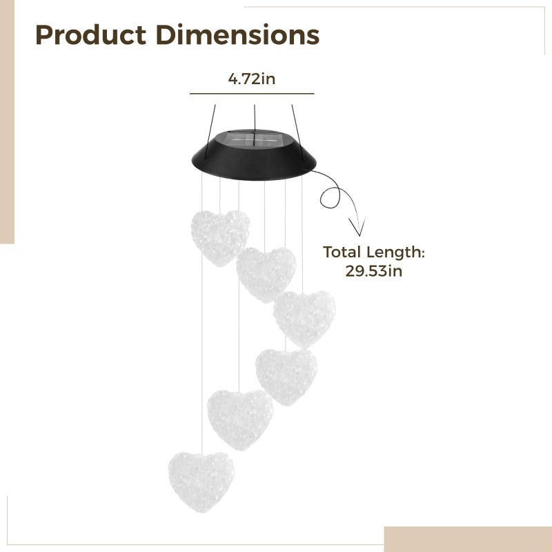 Solar Powered Wind Chime Heart LED Outdoor Light Multicolor Weather Resistant Garden Decor - Image 4