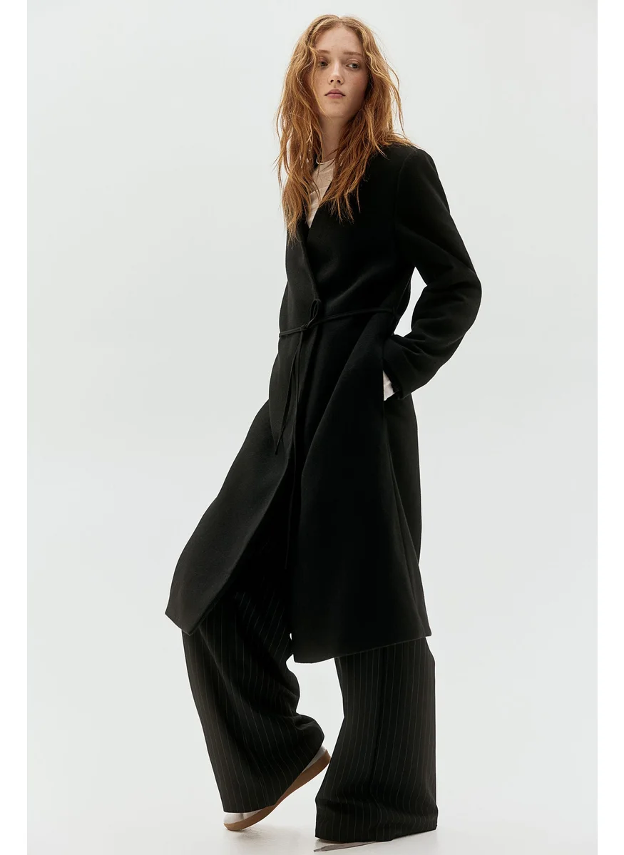H&M Tie-Detail Felted Coat