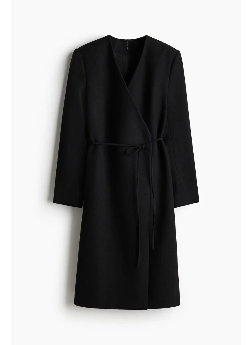 H&M Tie-Detail Felted Coat