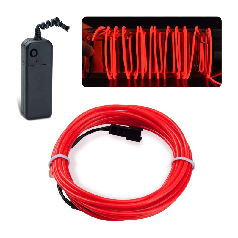 lychee 15ft EL Wire Neon Glowing Strobing Electroluminescent Light El Wire for Parties, Halloween Decoration (Red) - Image 1