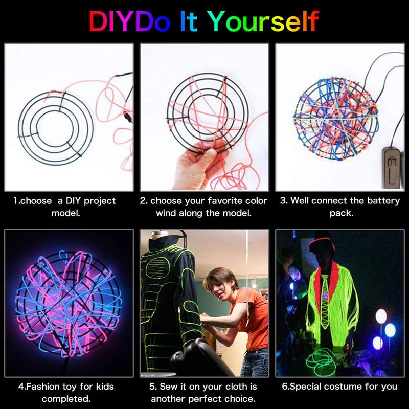 lychee 15ft EL Wire Neon Glowing Strobing Electroluminescent Light El Wire for Parties, Halloween Decoration (Red) - Image 5