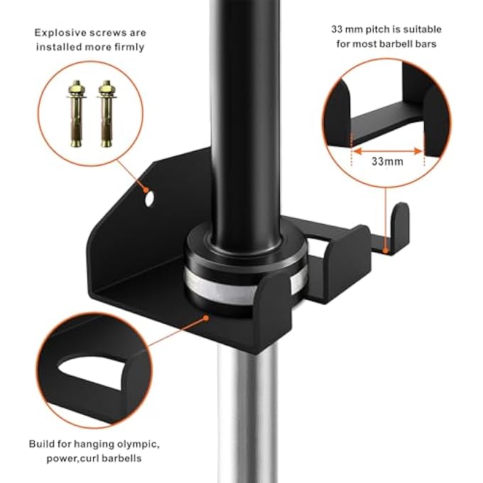 rayihni Barbell Storage, Double Fitness Barbell Vertical Hanging Rack Wall Mount Barbell Holder,Store 2 Olympic Bars,Strong And Durable - Image 2