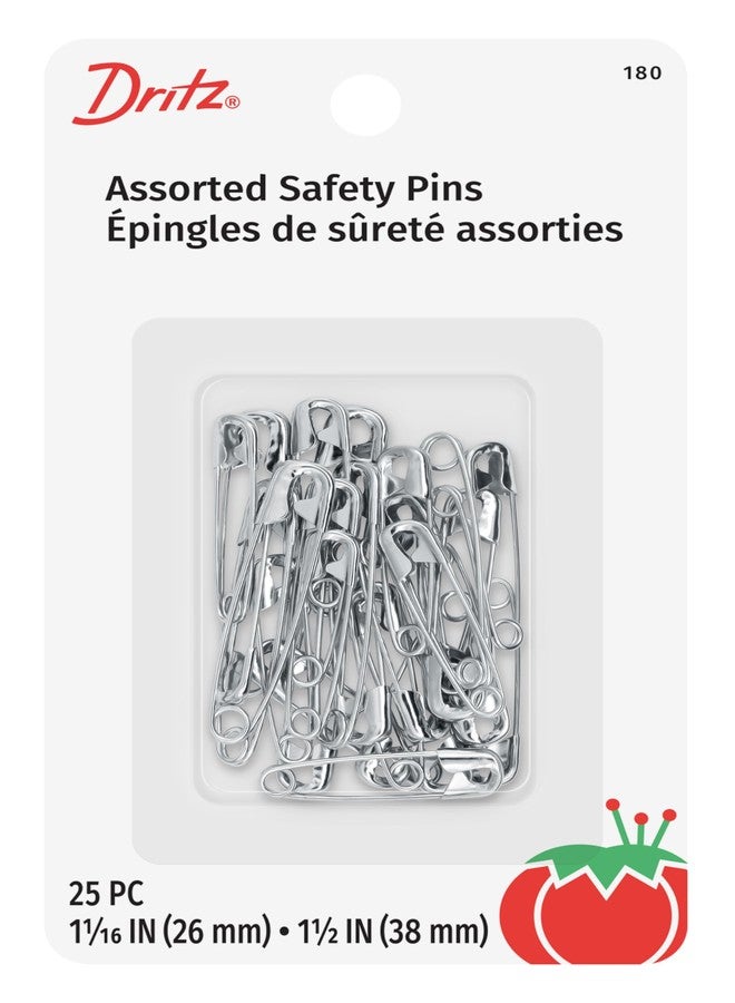 Dritz 180 Safety Pins, Size 1 & 2 (25-Count),Nickel Finish - Image 1