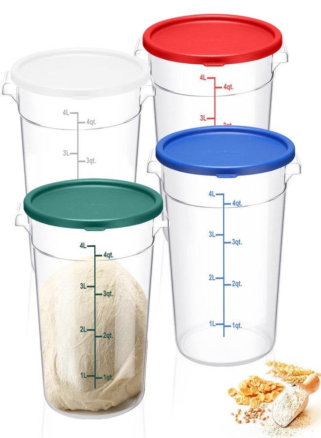 Suclain 4 Pcs 4 Qt Food Storage Container Bucket with Lids Clear Proofing Containers for Dough Rise Bread with Scale Handle Round Flour Commercial Storage Bucket for Home Restaurant Food(Multicolor) - Image 1