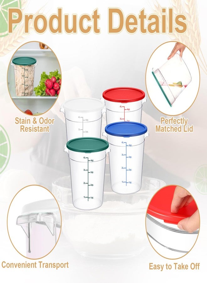 Suclain 4 Pcs 4 Qt Food Storage Container Bucket with Lids Clear Proofing Containers for Dough Rise Bread with Scale Handle Round Flour Commercial Storage Bucket for Home Restaurant Food(Multicolor) - Image 3