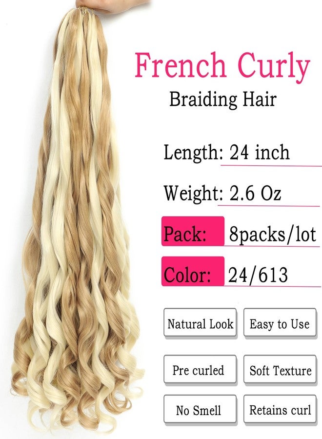 conrora French Curly Braiding Hair 24 Inch 8 Packs - Pre Stretched Bouncy Braiding Hair- Loose Wavy Synthetic Hair Extensions for Black Women (24 inch 8 packs 24/613) - Image 2