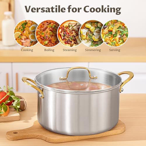 BEZIA 12 Quart 3-Ply Stainless Steel Stockpot, Soup Pot with Lid in Fully Clad Tri-Ply Stainless Steel, Even Heat Distribution, Cooking Pot with Handles, All Cooktops Compatible, Perfect for Stew - Image 5