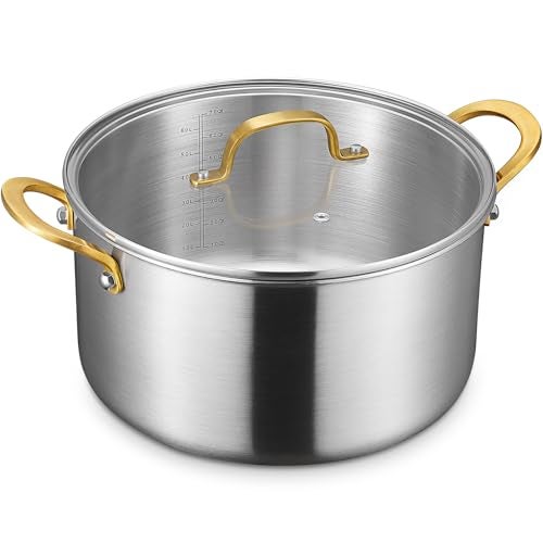 BEZIA 12 Quart 3-Ply Stainless Steel Stockpot, Soup Pot with Lid in Fully Clad Tri-Ply Stainless Steel, Even Heat Distribution, Cooking Pot with Handles, All Cooktops Compatible, Perfect for Stew - Image 1