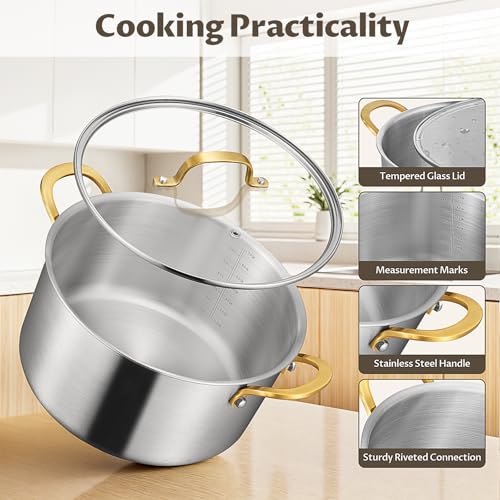 BEZIA 12 Quart 3-Ply Stainless Steel Stockpot, Soup Pot with Lid in Fully Clad Tri-Ply Stainless Steel, Even Heat Distribution, Cooking Pot with Handles, All Cooktops Compatible, Perfect for Stew - Image 4