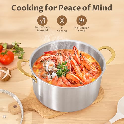 BEZIA 12 Quart 3-Ply Stainless Steel Stockpot, Soup Pot with Lid in Fully Clad Tri-Ply Stainless Steel, Even Heat Distribution, Cooking Pot with Handles, All Cooktops Compatible, Perfect for Stew - Image 3