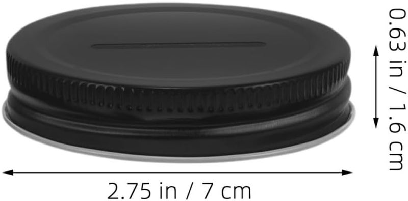 30pcs 70mm Black Tinplate Regular Mouth Lids Coin Slot Bank Lid Mason Jar Covers for Canning and Money Saving Storage - Image 2
