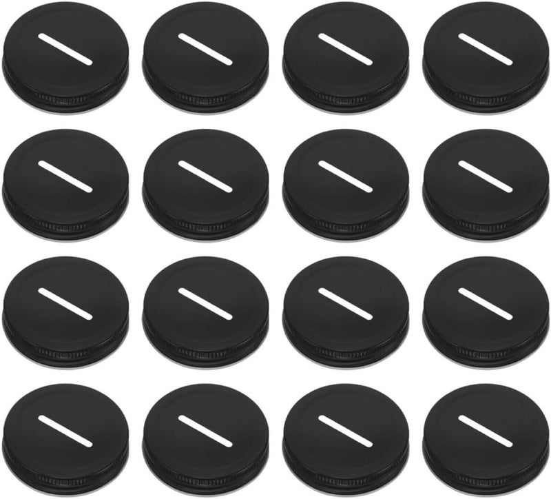 30pcs 70mm Black Tinplate Regular Mouth Lids Coin Slot Bank Lid Mason Jar Covers for Canning and Money Saving Storage - Image 1