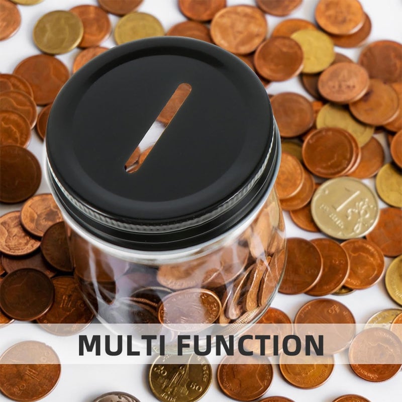 30pcs 70mm Black Tinplate Regular Mouth Lids Coin Slot Bank Lid Mason Jar Covers for Canning and Money Saving Storage - Image 3