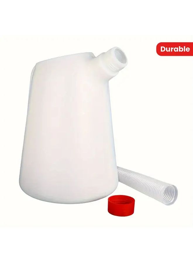 Plastic Oil Can With Extended Spout and Scale 5 Liters Easy Pouring Clear Design For All Liquids White Red - Image 1