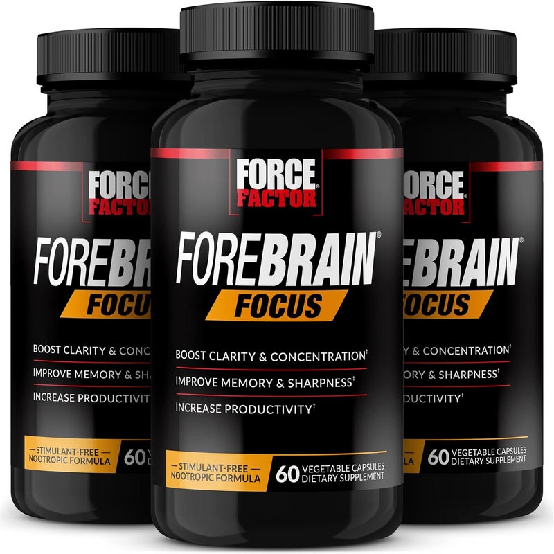 Force Factor Forebrain Focus Brain Booster Brain Supplement to Boost Clarity  Concentration Improve Memory  Increase Productivity Nootropic Brain Support Supplement 180 Capsules Black - Image 1